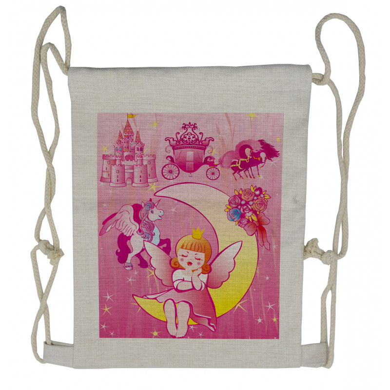 Moon Unicorn Castle Drawstring Backpack