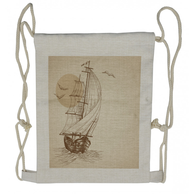 Sailing Ship Birds Sun Drawstring Backpack