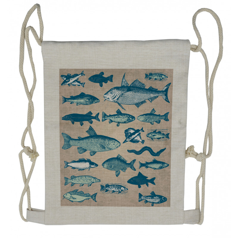 Vintage Seafood Composition Drawstring Backpack