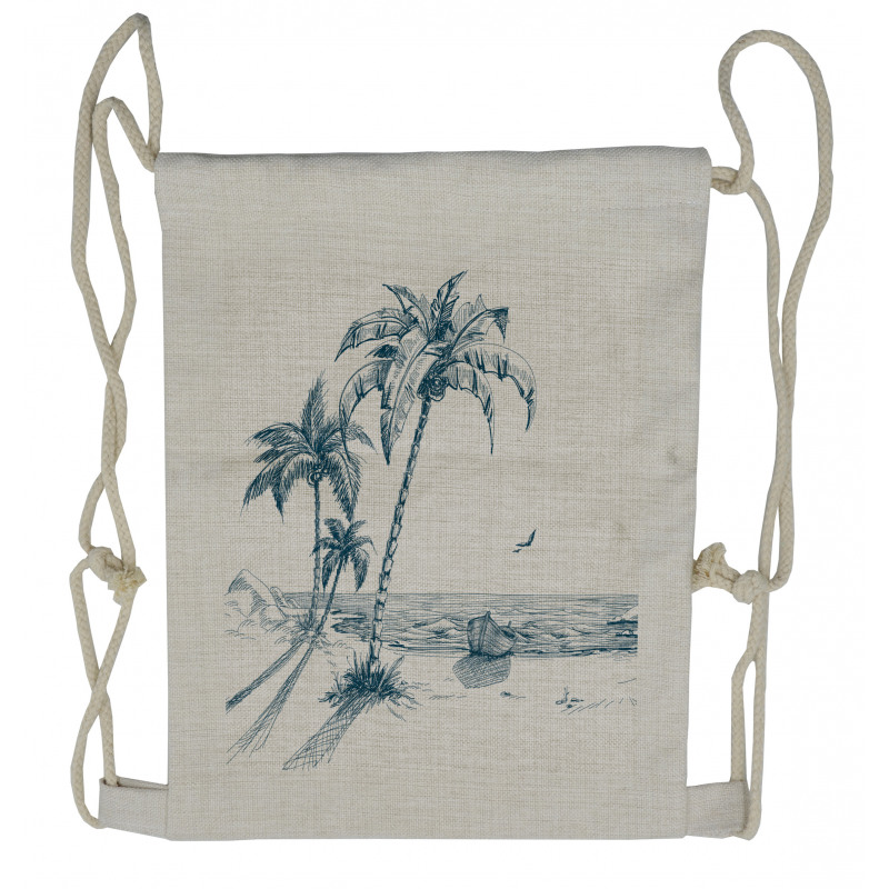 Palm Tree Boat Sketch Drawstring Backpack