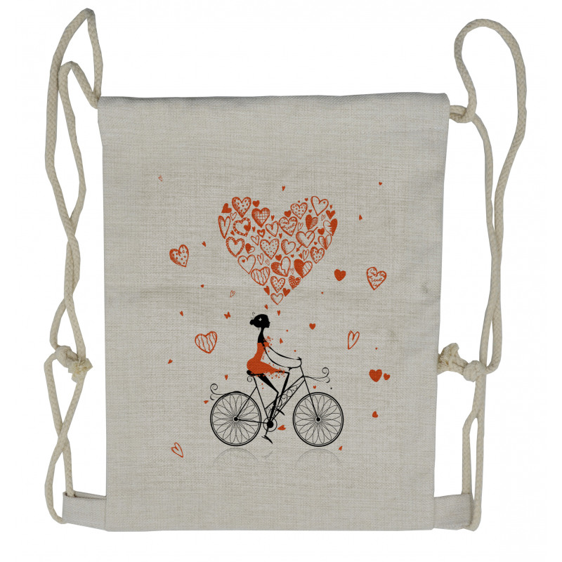 Romantic Cyclist Girl Drawstring Backpack