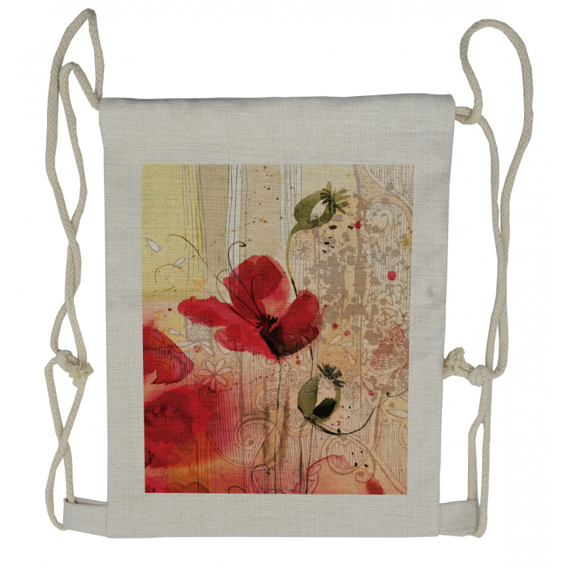 Retro Floral Design Drawstring Backpack