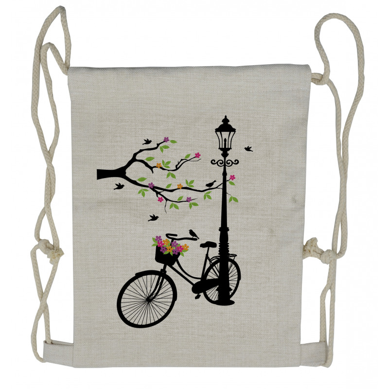 Spring Tree Birds Bike Drawstring Backpack