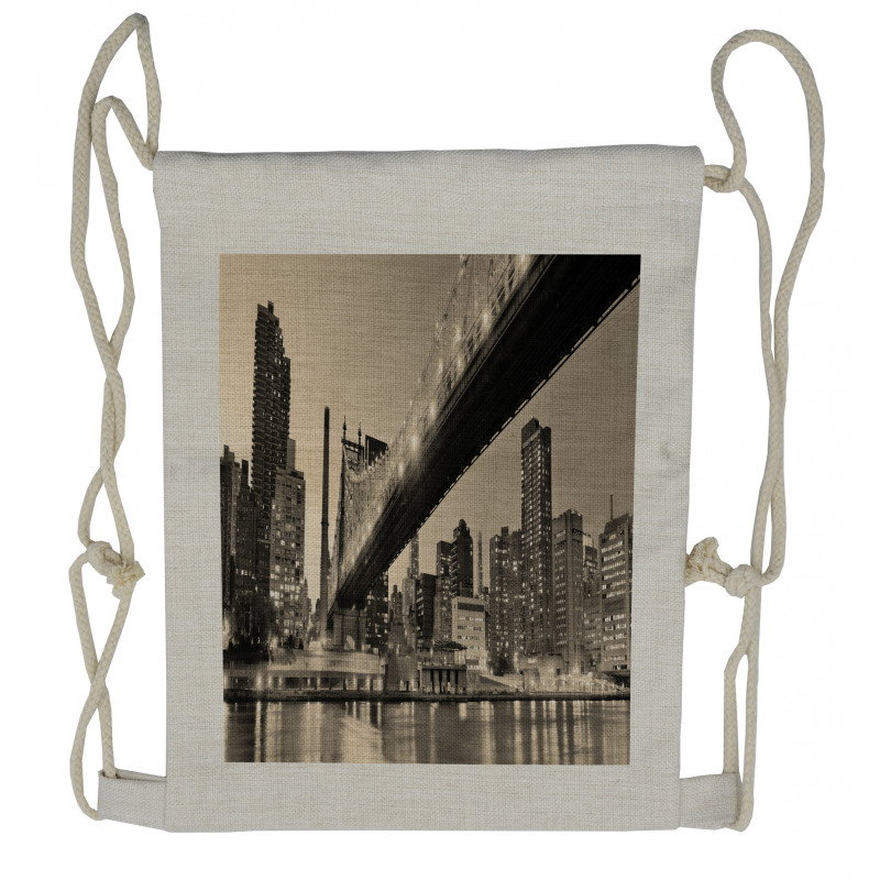 NYC Night Bridge View Drawstring Backpack