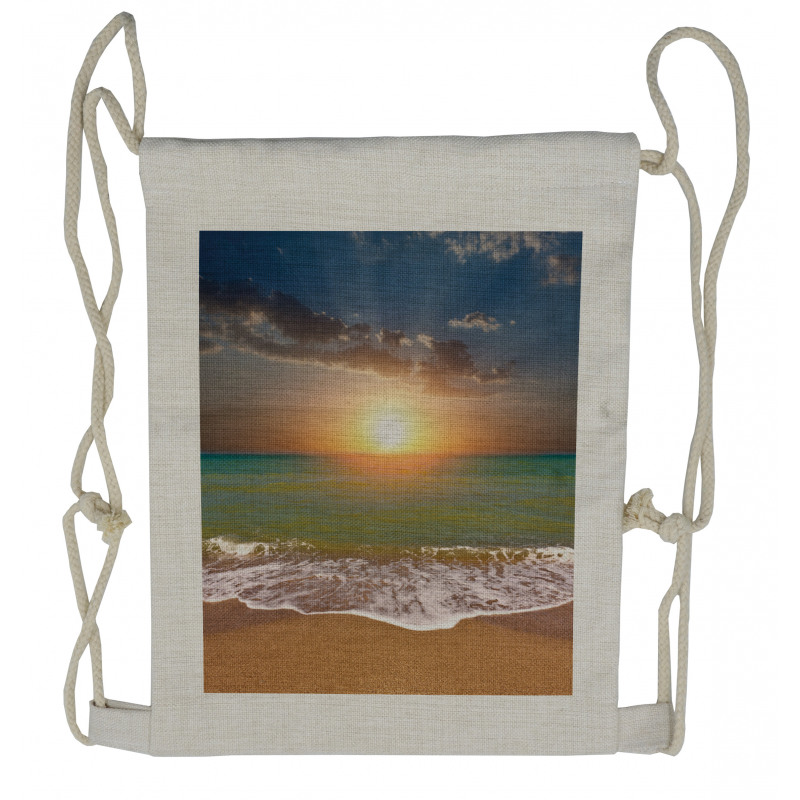 Idyllic Beach Scenery Drawstring Backpack