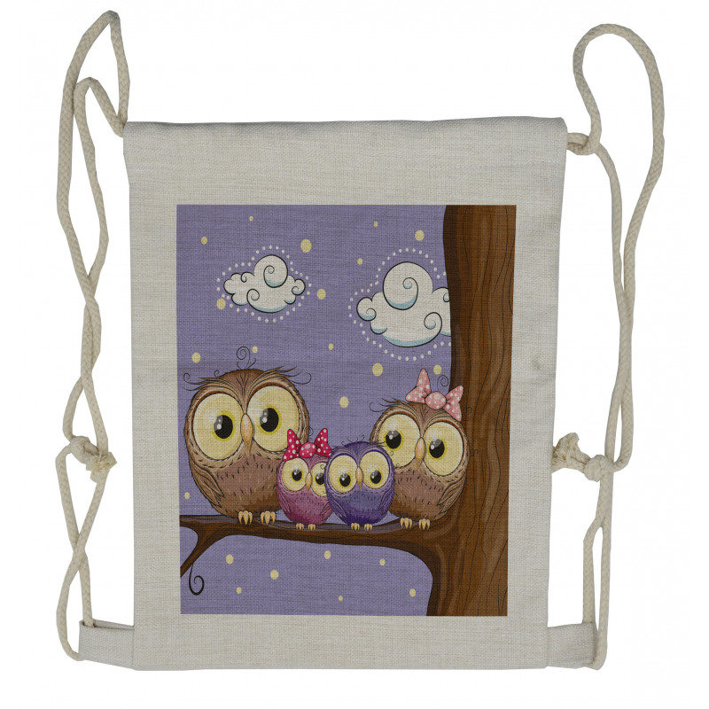 Cartoon Style Owl Family Drawstring Backpack