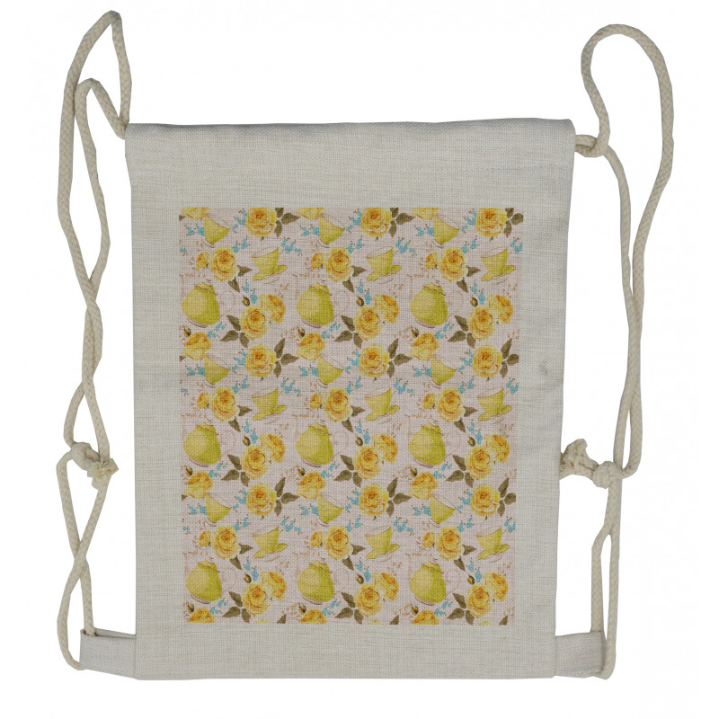 Tea Time Cups Flowers Drawstring Backpack