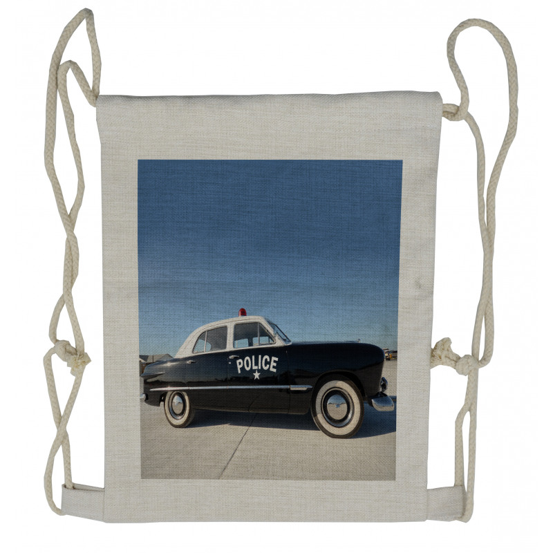 Old Police Car Digital Drawstring Backpack