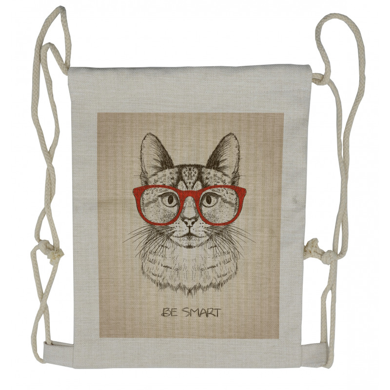 Cat with Retro Glasses Drawstring Backpack