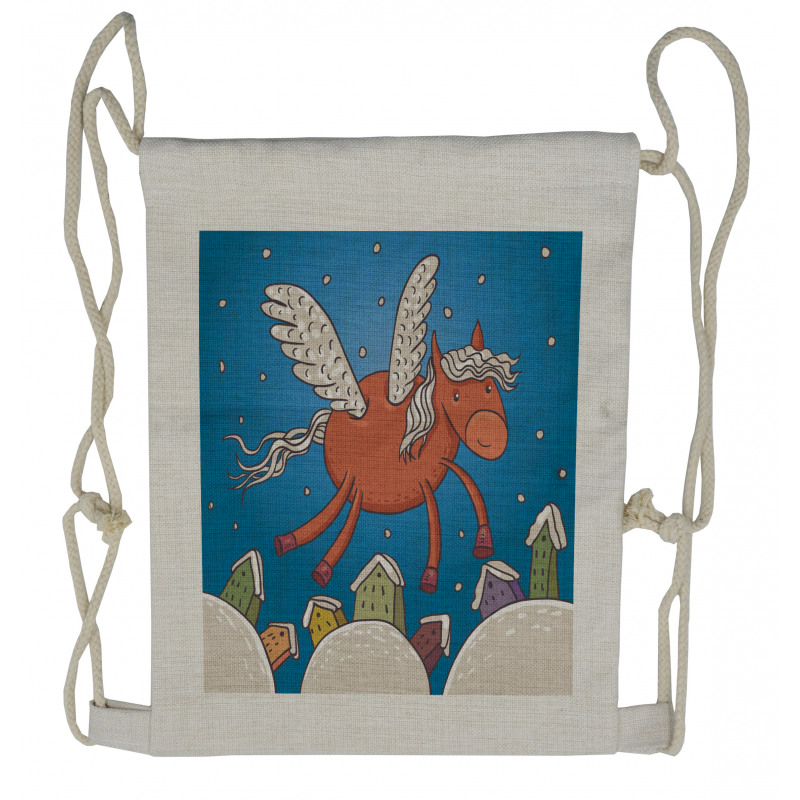 Horse Wings on Building Drawstring Backpack