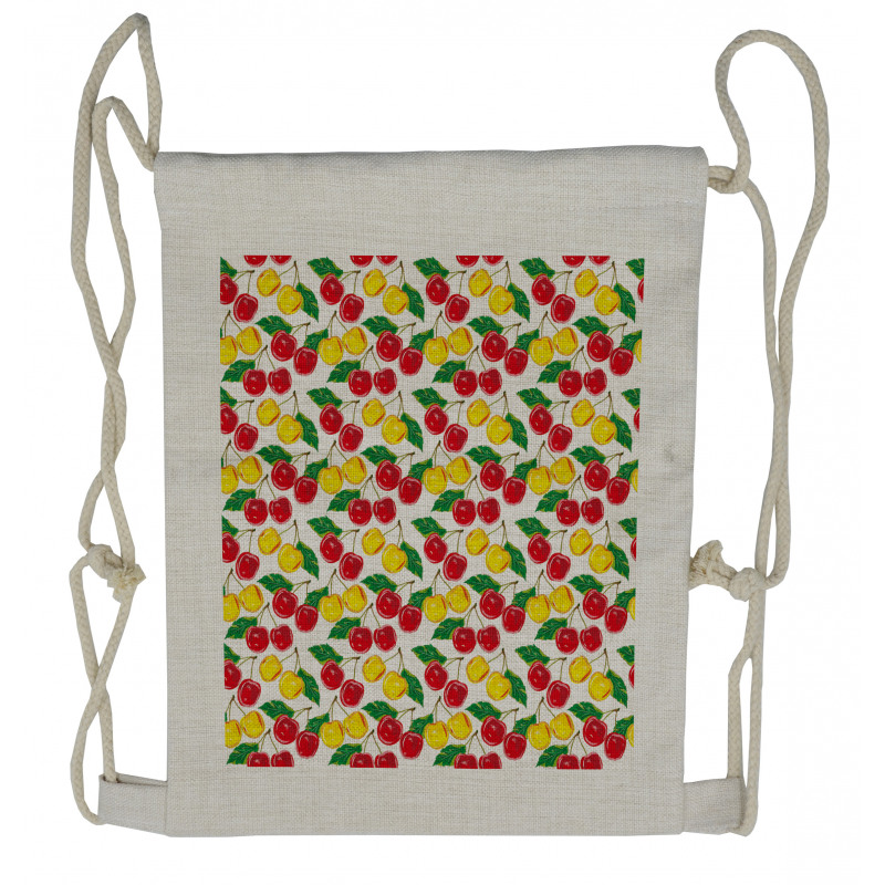 Graphic Colored Cherries Drawstring Backpack