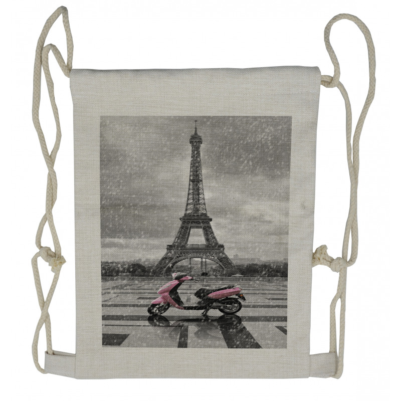 Paris Scene Moped Drawstring Backpack