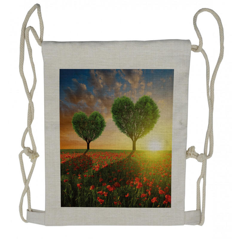 Poppies Heart Trees Drawstring Backpack