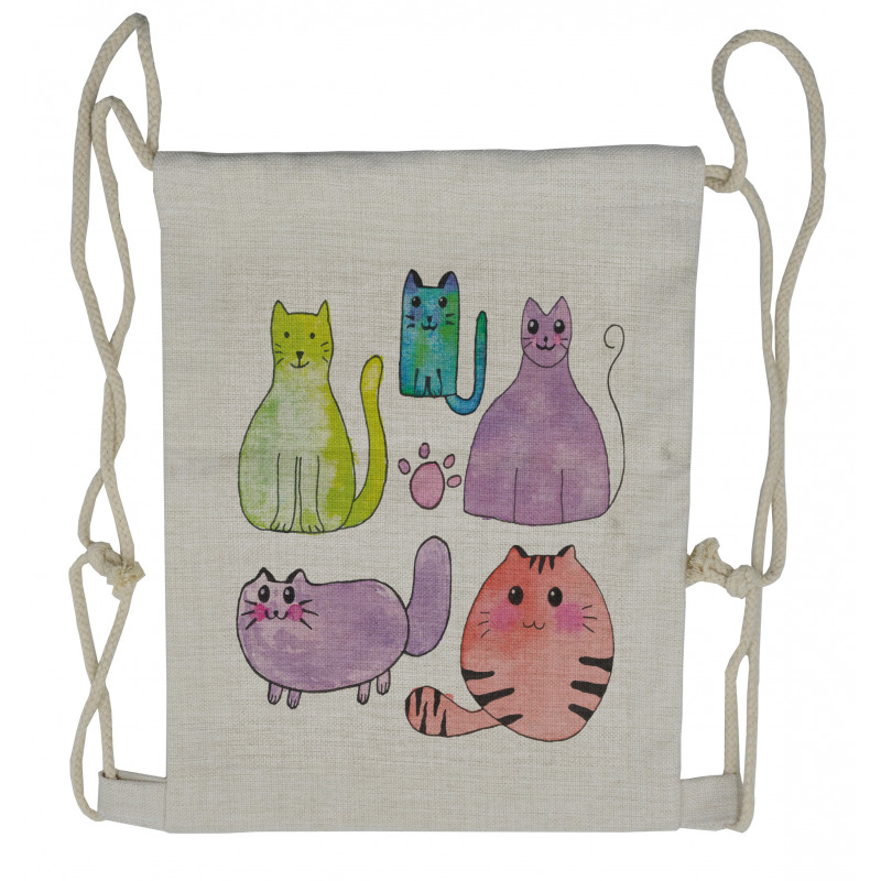 Cats in Watercolor Style Drawstring Backpack