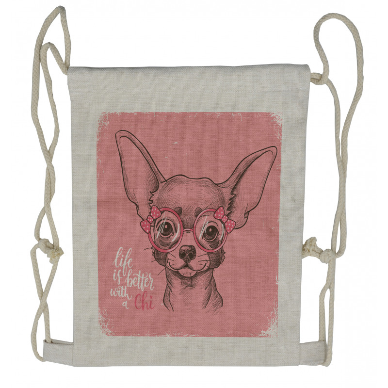 Girl Chihuahua Sketch Words Drawstring Backpack