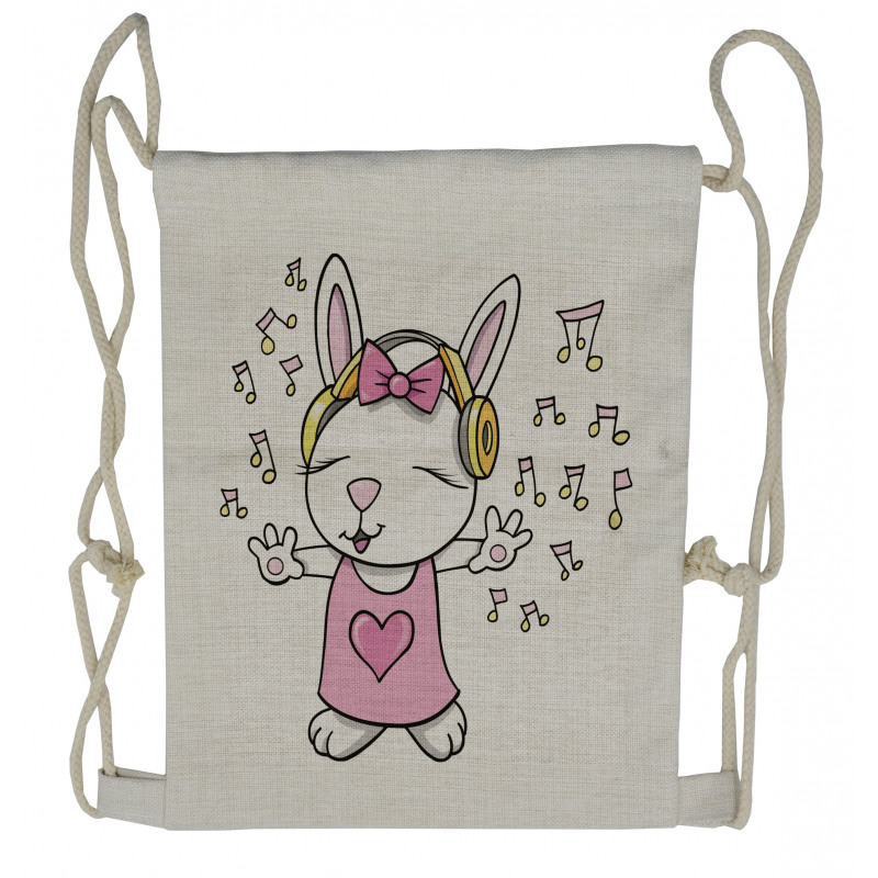 Cartoon Rock Star Bunny Drawstring Backpack