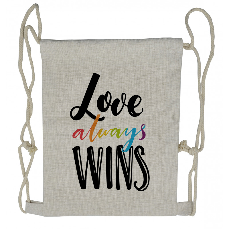 Love Always Wins Phrase Drawstring Backpack