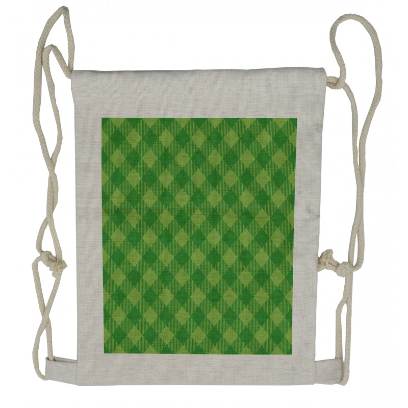 Retro Green Checkered Drawstring Backpack