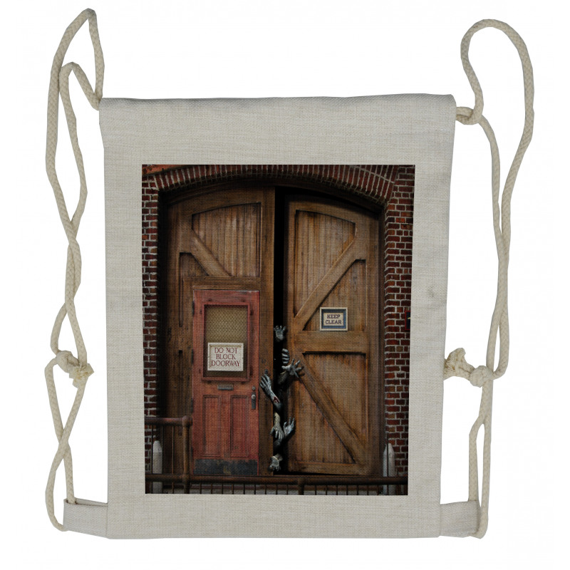 Monster Wood Door Drawstring Backpack