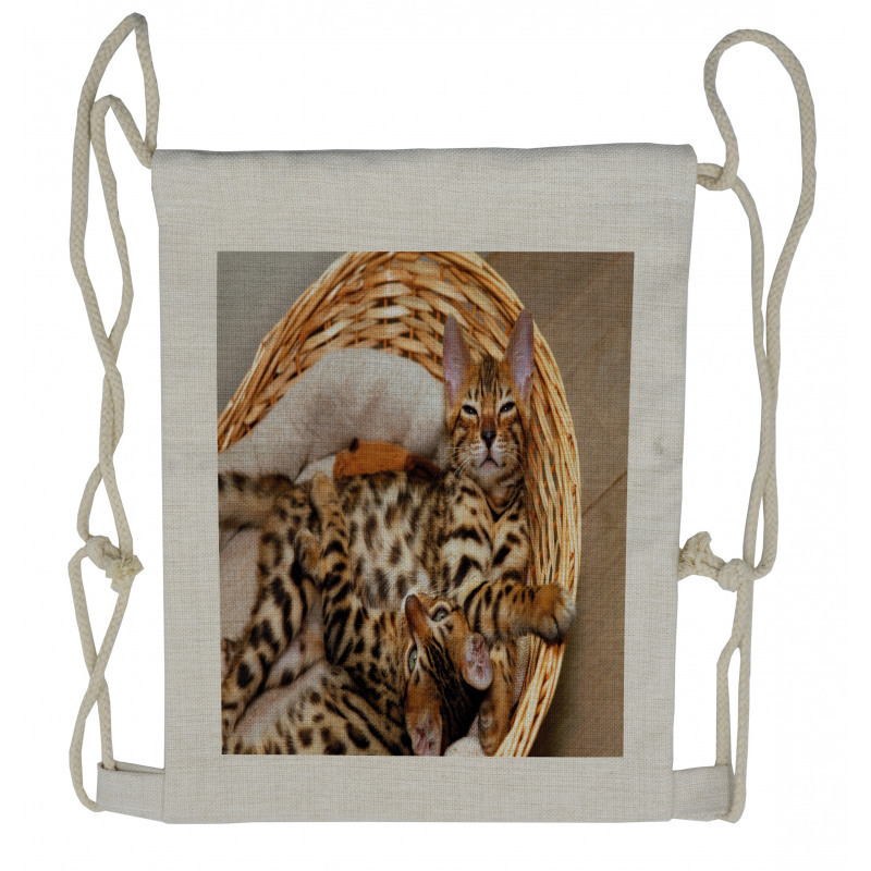 Bengal Cats in Basket Drawstring Backpack