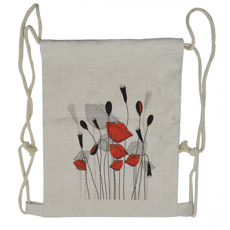 Hand Drawn Poppy Flowers Drawstring Backpack