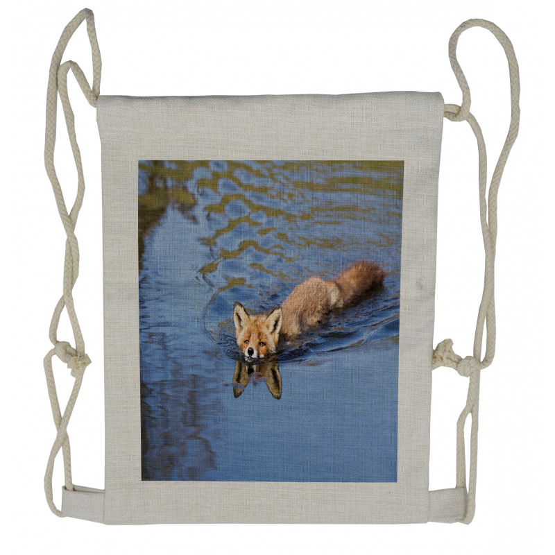 Fox Swimming in River Drawstring Backpack