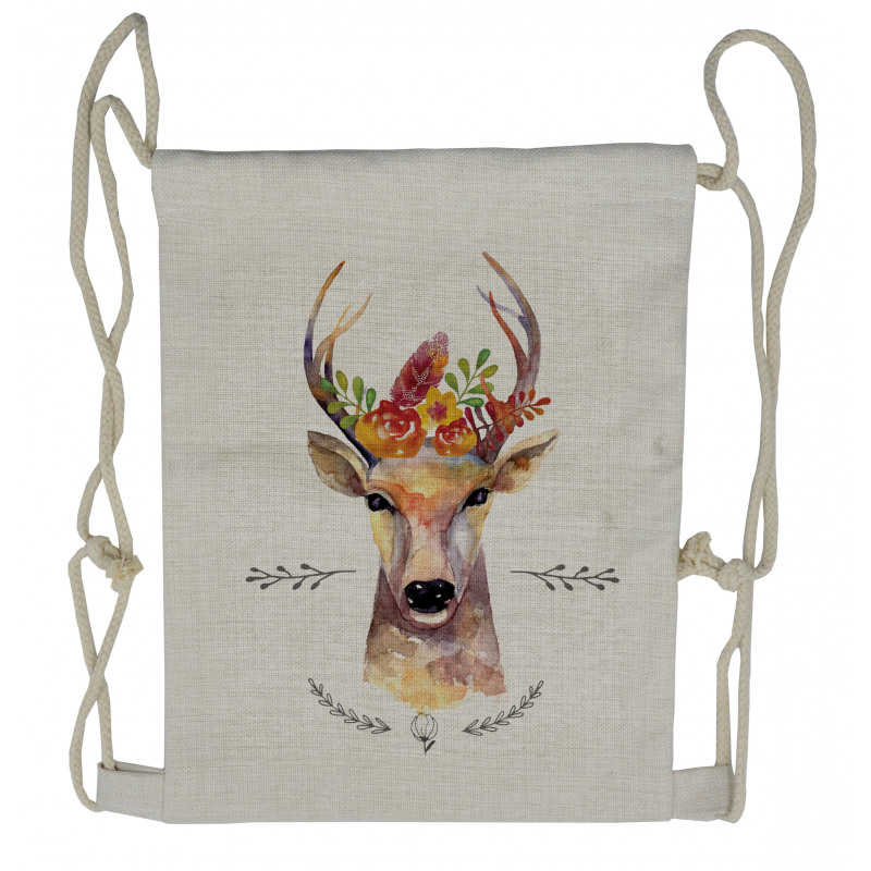 Watercolor Deer Rustic Drawstring Backpack