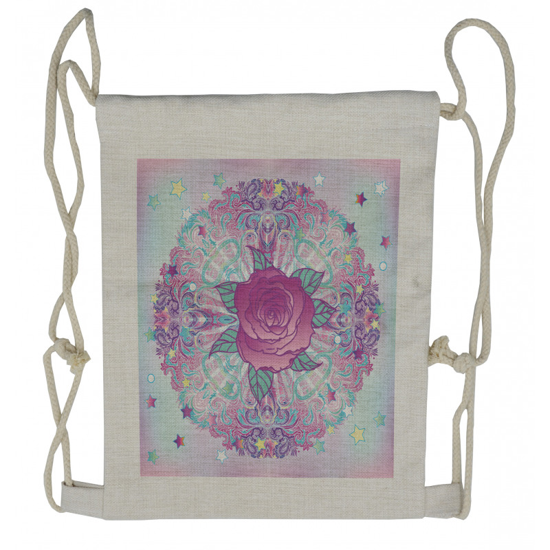 Psychedelic Rose Mandala Drawstring Backpack