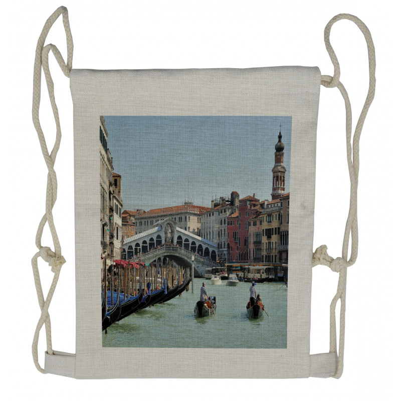 Venice Gondola Canal Photo Drawstring Backpack