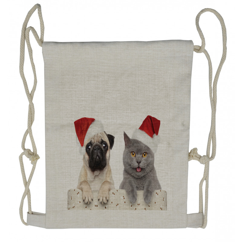 Christmas Themed Dog Photo Drawstring Backpack