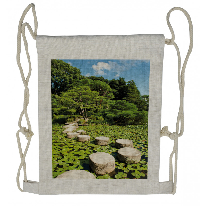 Japanese Stone Path Lotus Drawstring Backpack