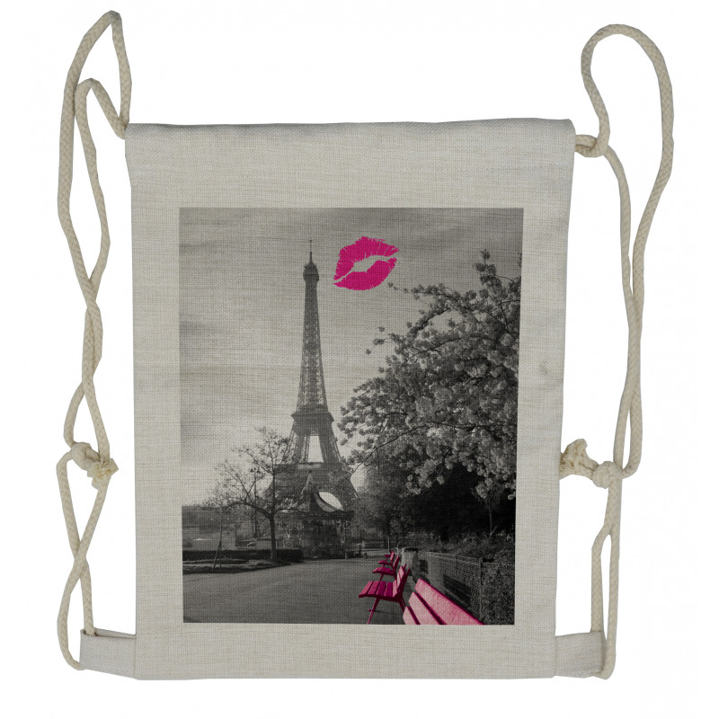 Romantic City and a Kiss Drawstring Backpack