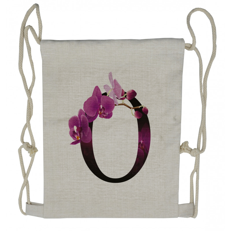 O Alphabet and Orchid Drawstring Backpack