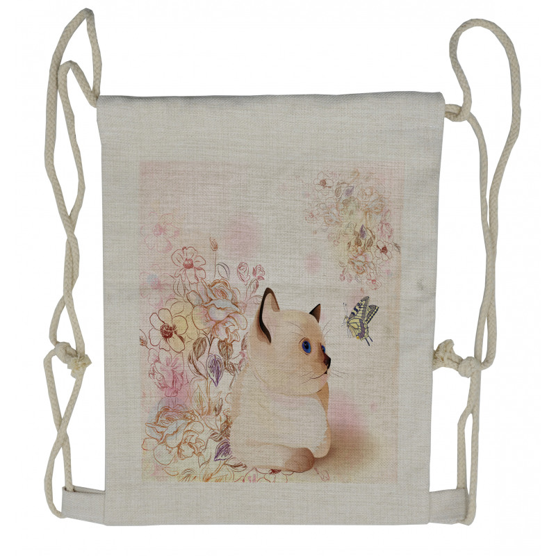Pastel Kitty and Butterflies Drawstring Backpack