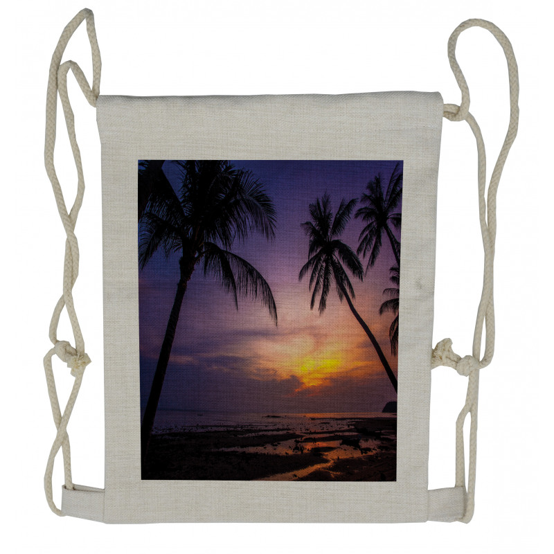 Vivid Twilight Palm Trees Drawstring Backpack