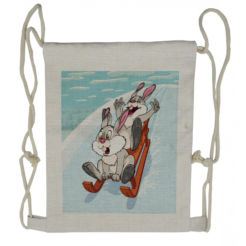 Winter Wooden Sled Cartoon Drawstring Backpack