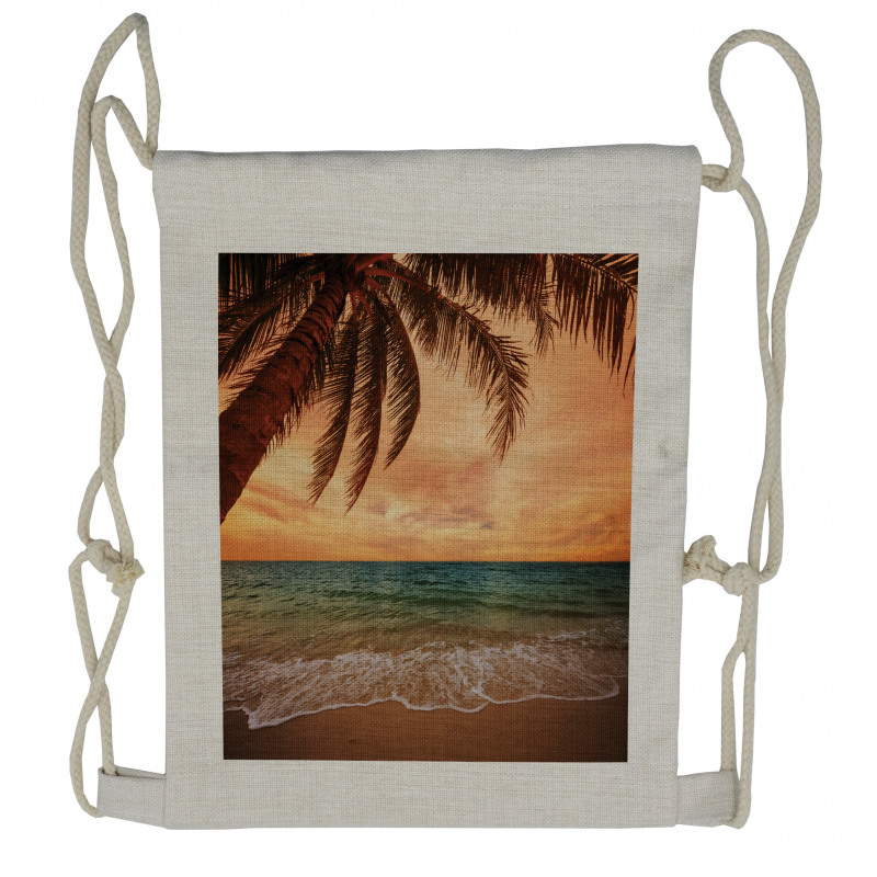 Exotic Seascape with Palm Drawstring Backpack