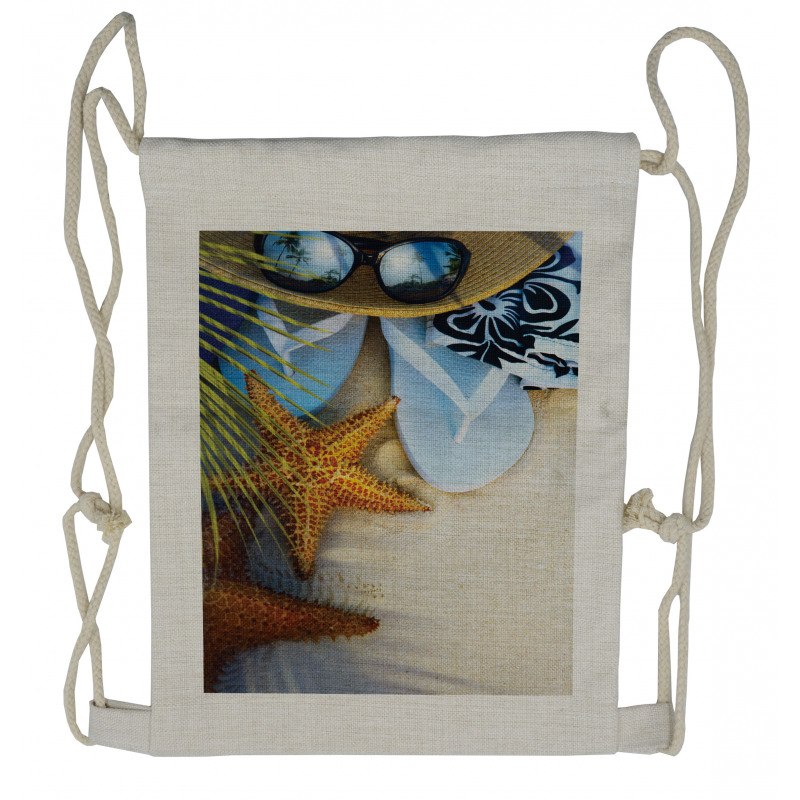 Tropical Beach Seashell Drawstring Backpack