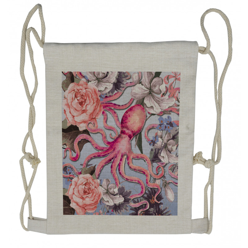 Animal Watercolor Flowers Drawstring Backpack