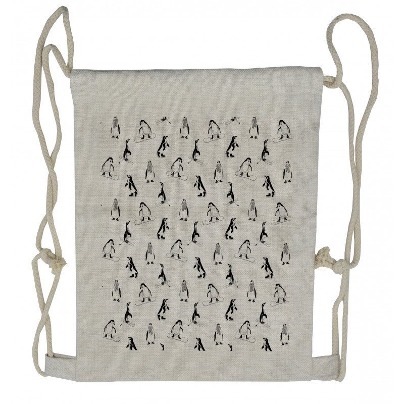 Skiing Penguins in Scarves Drawstring Backpack