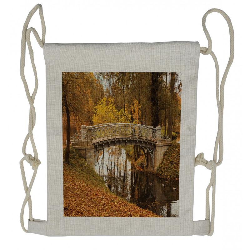 Old Bridge in Fall Forest Drawstring Backpack