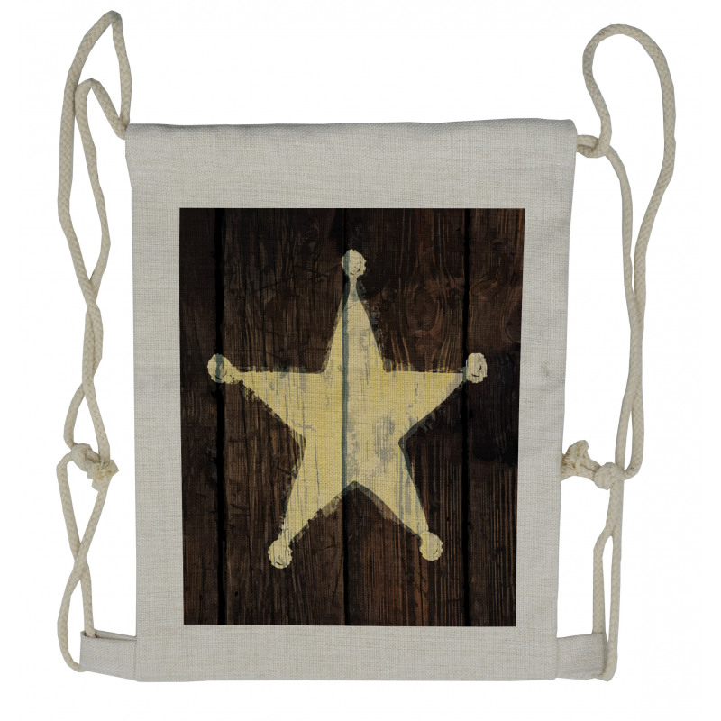 Rustic Wooden Lone Star Drawstring Backpack