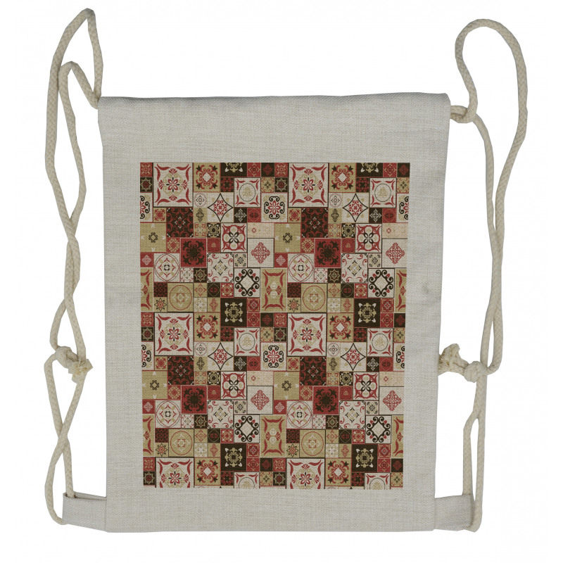 Vintage Square Pattern Drawstring Backpack