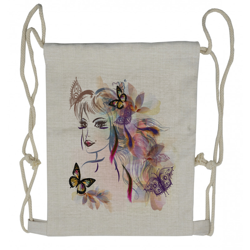 Butterflies with Girl Drawstring Backpack