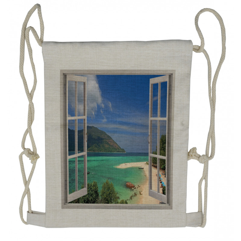 Tropic Scene in Window Drawstring Backpack