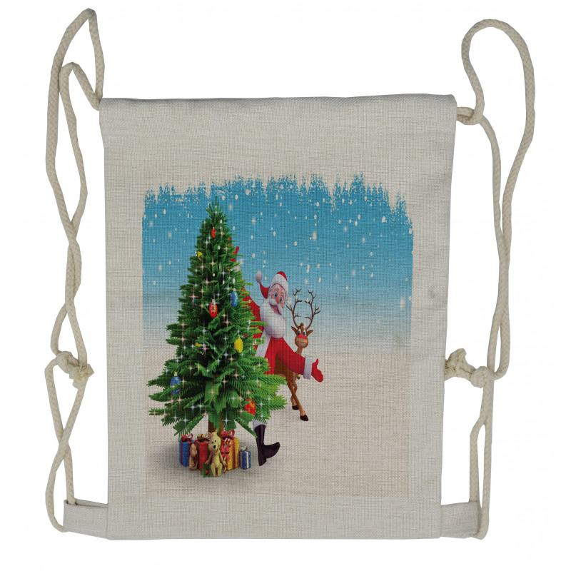 Xmas Reindeer Presents Drawstring Backpack