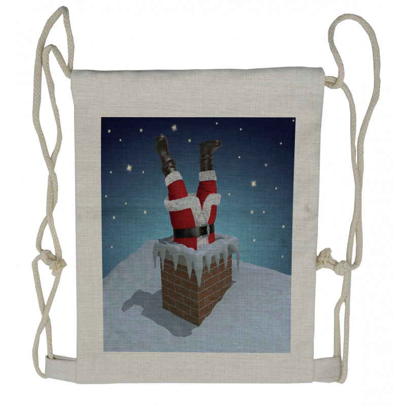 Santa Stuck in Chimney Drawstring Backpack