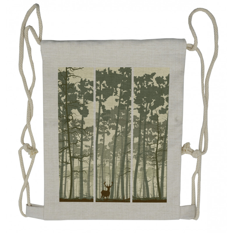 Pine Trees Deer Motif Drawstring Backpack