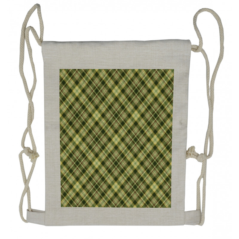 Diagonal Tartan Drawstring Backpack