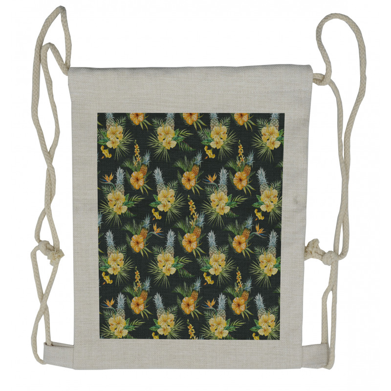 Tropic Flower Design Drawstring Backpack